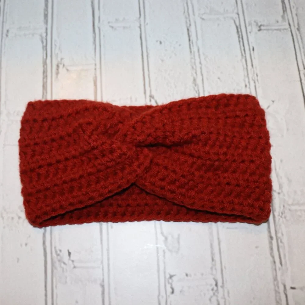 🧡🔥 Chunky Crochet Headband – Burnt Orange · Handmade · One Size